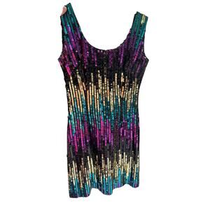 Vintage Alyce 1980s Sequin Mini Party Cocktail Dress Purple Green Gold Sz Med/10